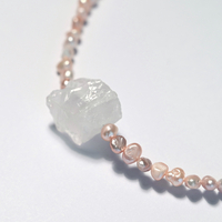 Pink Freshwater Pearl and Raw Clear Quartz Sterling Silver 925 Necklace