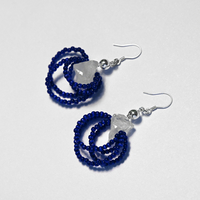 Clear Quartz Glass Seed Beads Silver 925 Earrings in Dark Blue