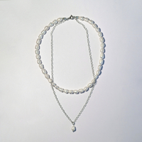 Double White Freshwater Pearl Sterling Silver 925 Chain Necklace