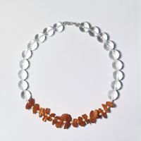 Sterling Silver 925 Necklace with Amber, Clear Quartz and Freshwater Pearls