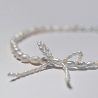 White Freshwater Pearl Sterling Silver Ribbon Necklace