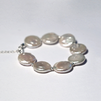 White Coin Pearl Sterling Silver 925 Bracelet