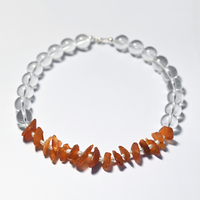 Sterling Silver 925 Necklace with Amber, Clear Quartz and Freshwater Pearls