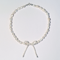 White Freshwater Pearl Sterling Silver Ribbon Necklace