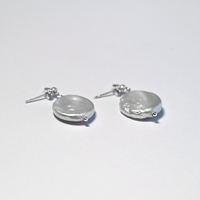 White Coin Pearl Sterling Silver 925 Earrings