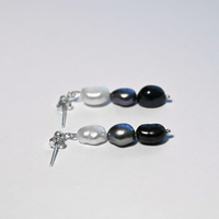 Sterling Silver 925 Earrings With Three Pearls 8-9mm