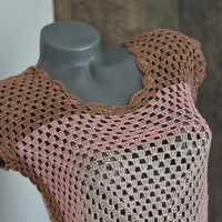 Hand-knitted openwork blouse with floral motifs - Boho Chic Elegance