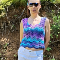 Hand knitted top - Summer fashion with a unique wavy design