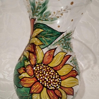Hand painted glass vase with sunflowers