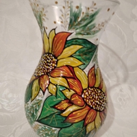 Hand painted glass vase with sunflowers