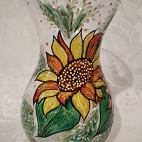 Hand painted glass vase with sunflowers