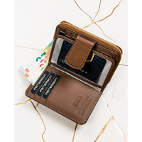 Дамски портфейл, изработен от естествена и еко кожа в кафяво, снабден с RFID система - Peterson