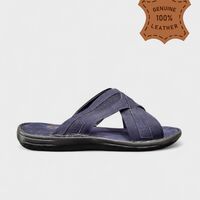 Мъжки кожени чехли в синьо 7005 blue