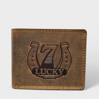 Mъжки портфейл от естествена кожа в кафяв цвят с подкова Lucky