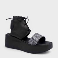 Дамски Сандали на Платформа 22258-1457 Nero – Черни, Естествена Кожа, Флорален Дизайн