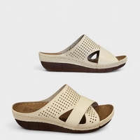 Дамски анатомични чехли в бежово с кожена стелка – Модел 2363 Beige