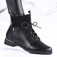 Дамски елегантни боти от кожа с връзки и цип модел: B4101-2 black