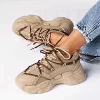Дамски чънки маратонки на платформа в цвят Каки модел:XQ105 beige