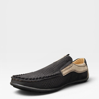 Мъжки мокасини с перфорация в черно и бежово S571-1 black