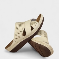 Дамски анатомични чехли в бежово с кожена стелка – Модел 2363 Beige