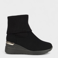 Дамски черни боти със скрита платформа и плетен чорап B4151-1
