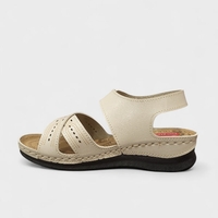 Дамски анатомични сандали в бежово с кожена стелка – Модел 712004 Beige