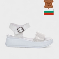 Дамски кожени сандали на платформа – бели със змийски ефект 236162-1578B white-snake