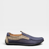Мъжки мокасини с перфорация в тъмносиньо и бежово S571-2 blue