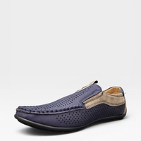 Мъжки мокасини с перфорация в тъмносиньо и бежово S571-2 blue