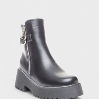 Дамски черни боти с топъл хастар и декоративна катарама W851023 Black