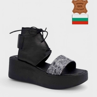 Дамски Сандали на Платформа 22258-1457 Nero – Черни, Естествена Кожа, Флорален Дизайн