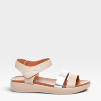 Дамски сандали с велкро закопчаване в бежово и сребристо 508199 beige