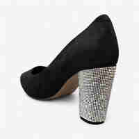 Дамски обувки на ток с камъни - Черен велур и бляскав акцент | T627 black