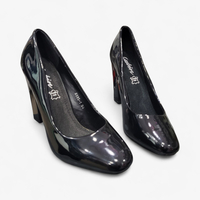 Дамски лачени обувки на висок ток в черно 5566-1