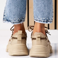 Дамски чънки маратонки на платформа в цвят Каки модел:XQ105 beige