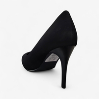 Елегантни дамски обувки на ток - Черен еко велур, заострен връх | 911-01A black