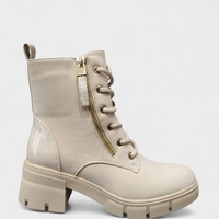 Дамски боти с цип и връзки в бежово B4170-2 beige