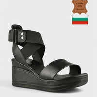 Дамски кожени сандали на платформа Черни 226166-1468 nero