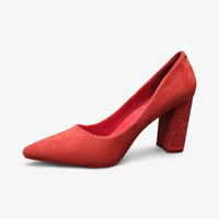 Дамски велурени обувки на висок ток в червено 3191-2