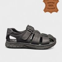 Мъжки кожени сандали с лепенки в черно S530-1 black