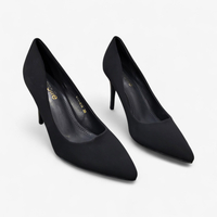 Елегантни дамски обувки на ток - Черен еко велур, заострен връх | 911-01A black