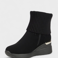 Дамски черни боти със скрита платформа и плетен чорап B4151-1