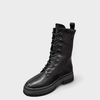 Високи дамски боти тип кубинки с връзки и цип модел: H029-1 black