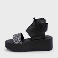 Дамски Сандали на Платформа 22258-1457 Nero – Черни, Естествена Кожа, Флорален Дизайн