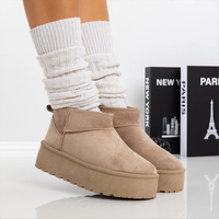Дамски зимни боти тип UGG на платформа в цвят каки BD2908-2 khaki