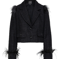 Tweed blazer with feather in black