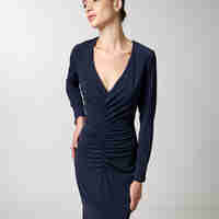 Front-gathered midi dress in navy