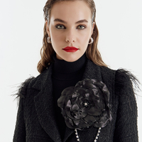 Tweed blazer with feather in black