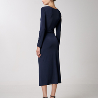 Front-gathered midi dress in navy