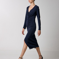 Front-gathered midi dress in navy